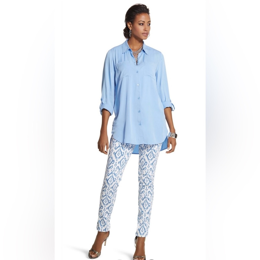 So Slimming Geo Printed Jeggings In Indigo Size Chicos 2 ( typically a 12)